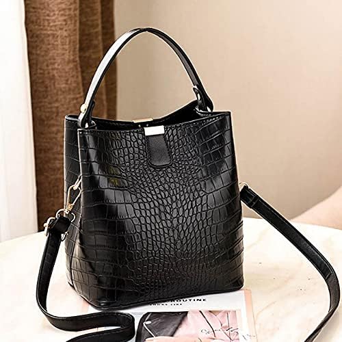 Borsa a secchiello da donna stile retrò con stampa coccodrillo, borsa a tracolla di design, borsetta da donna in PU, portafoglio a tracolla