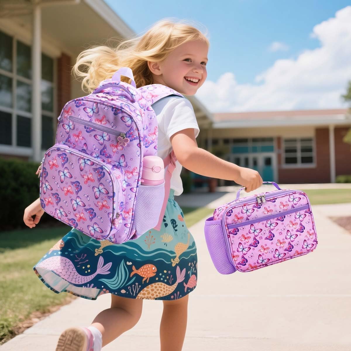 Zaino per bambine - Zaino per bambine dai 3 agli 8 anni con farfalle, 38 cm, zaino scolastico per l'asilo e la scuola elementare.