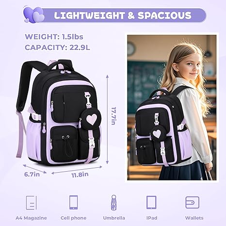Zaino da ragazza, zaino per bambine, borsa scolastica per studenti delle scuole elementari, medie e superiori.