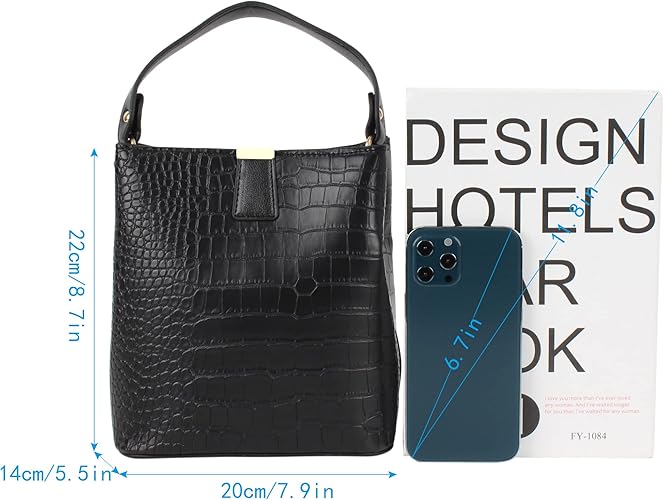 Borsa a secchiello da donna stile retrò con stampa coccodrillo, borsa a tracolla di design, borsetta da donna in PU, portafoglio a tracolla
