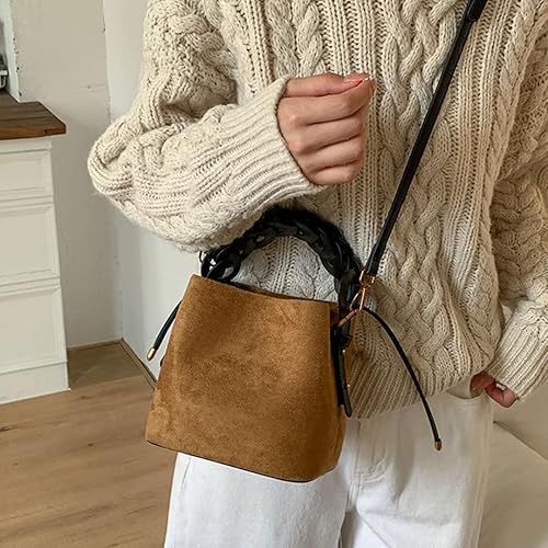 Mini borsa a secchiello in pelle scamosciata da donna, borsa con stampa leopardata, borsa a tracolla in finta pelle scamosciata, borsa a spalla morbida, borsa a tracolla intrecciata