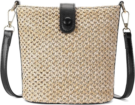 Piccola borsa a tracolla in paglia da donna, borsa estiva intrecciata per cellulare, borsa da spiaggia per le vacanze