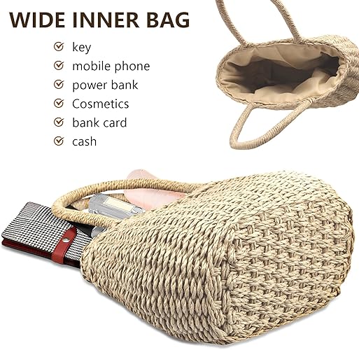 Borse a tracolla in paglia da donna, borsa a tracolla intrecciata, borsetta da spiaggia, borsa a spalla in rattan per le vacanze.