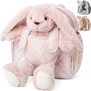 Zainetto a forma di coniglietto per bambine – Borsa morbida in peluche con giocattolo staccabile per bambine dai 2 ai 4 anni | Perfetto per l'asilo nido, i viaggi e come regalo di compleanno